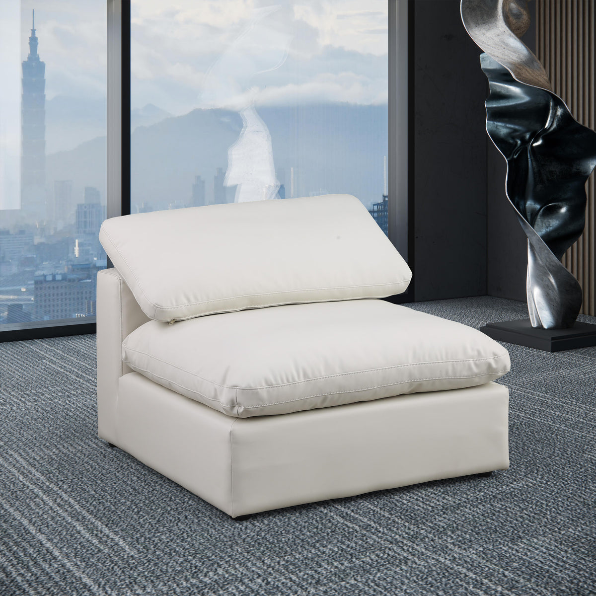 Meridian Comfy Cream Vegan Leather Modular Armless Chair