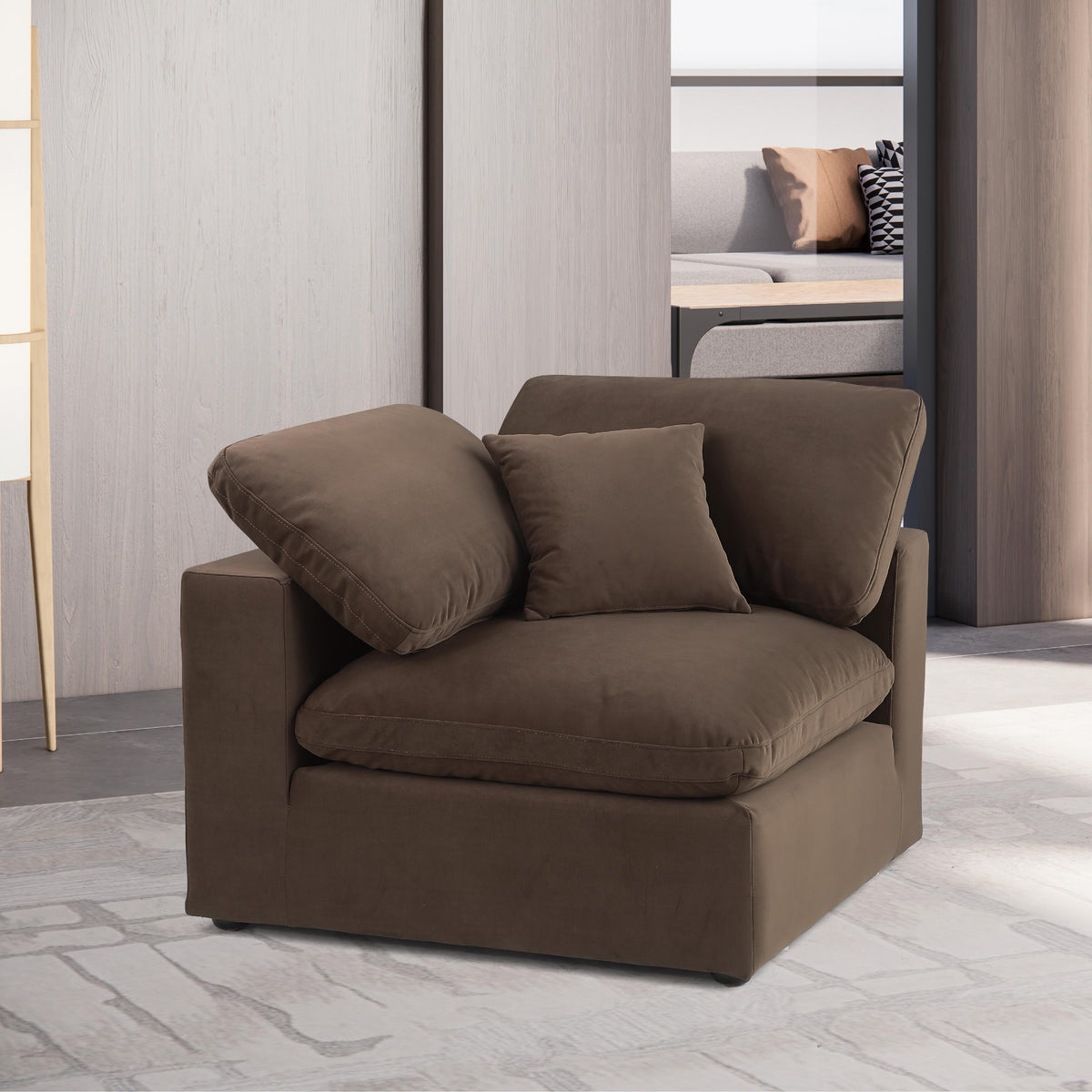 Meridian Comfy Brown Velvet Modular Corner Chair