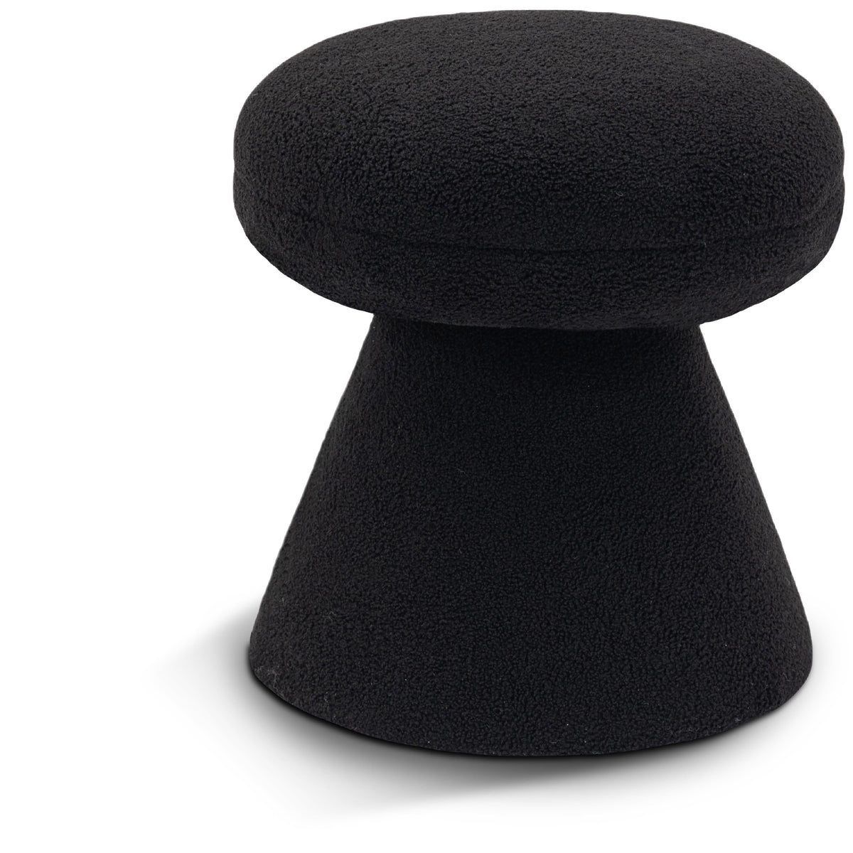Meridian Drum Black Faux Shearling Teddy Fabric Ottoman/Stool