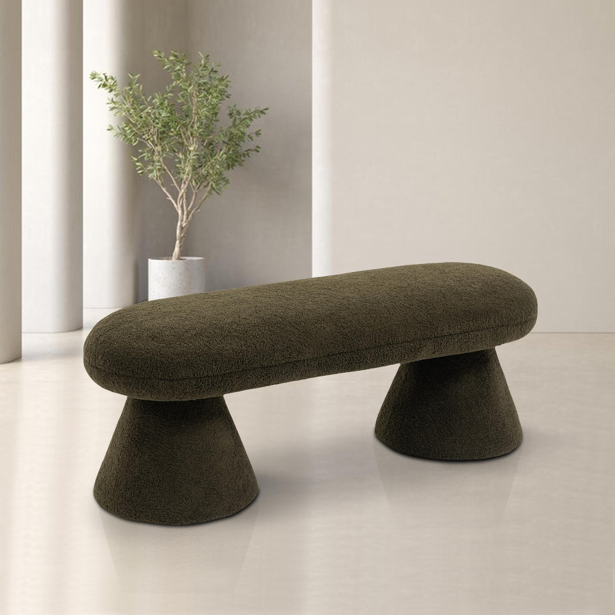 Meridian Drum Green Faux Shearling Teddy Fabric Bench