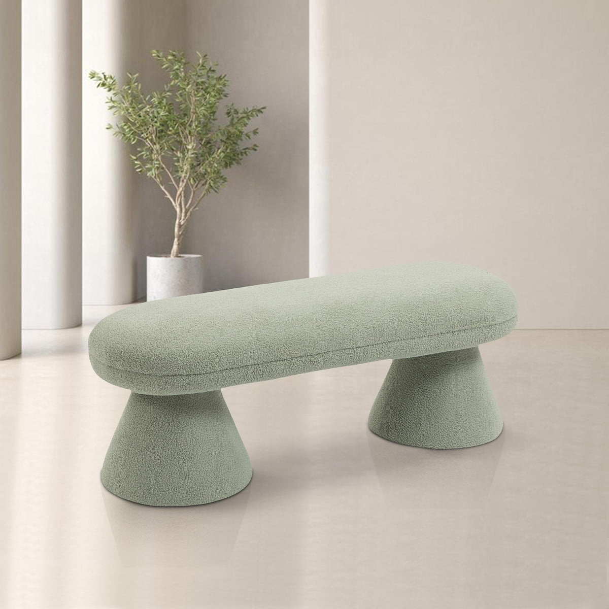 Meridian Drum Mint Faux Shearling Teddy Fabric Bench