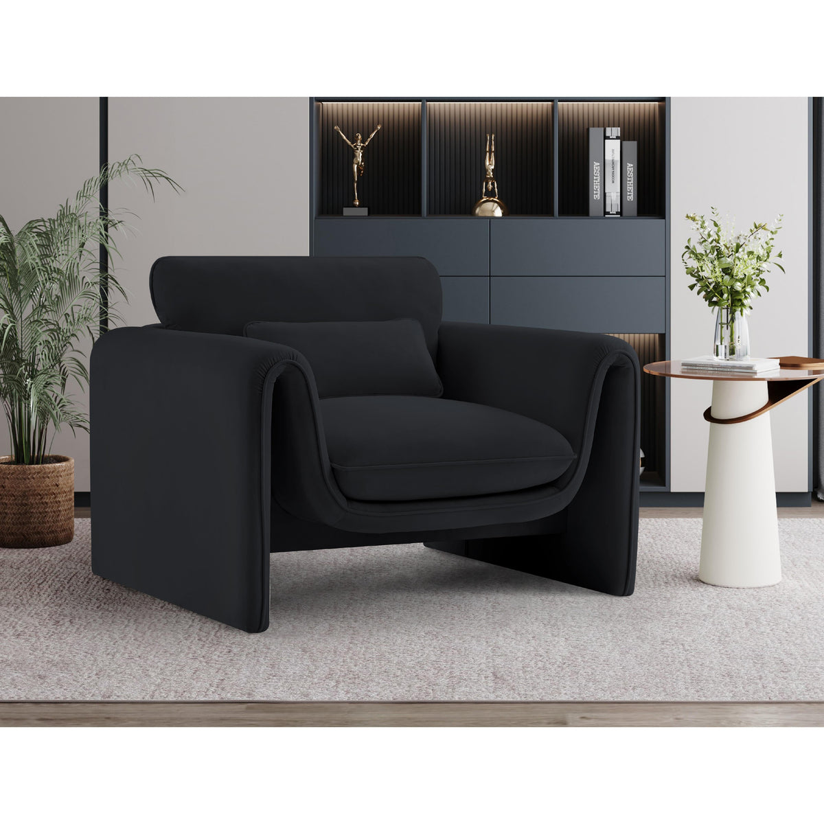 Meridian Sloan Black Velvet Fabric Chair