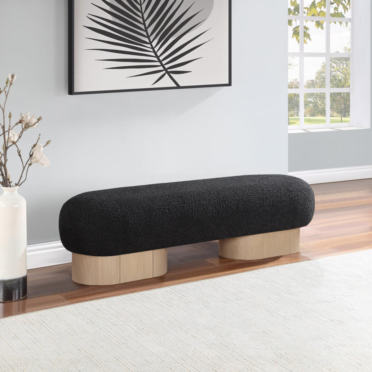 Meridian Robertson Black Boucle Fabric Bench