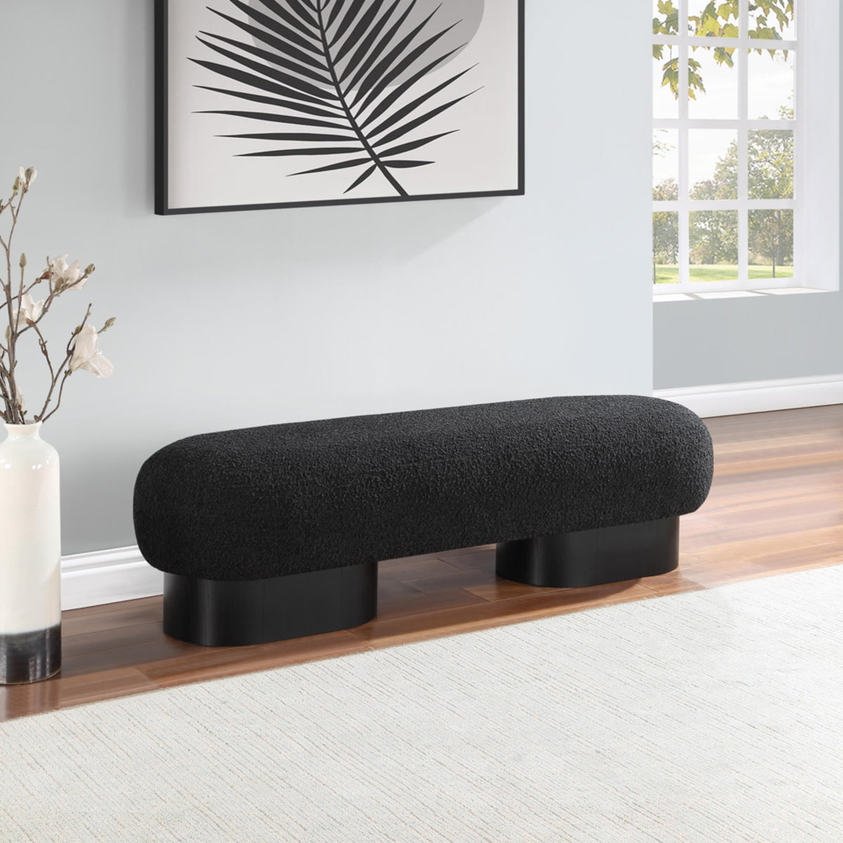 Meridian Robertson Black Boucle Fabric Bench