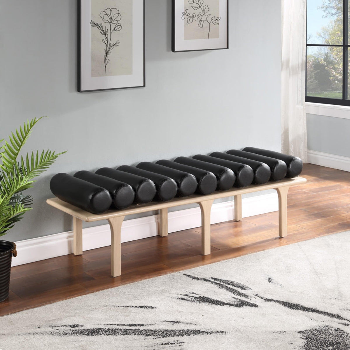 Meridian Landon Black Vegan Leather Bench