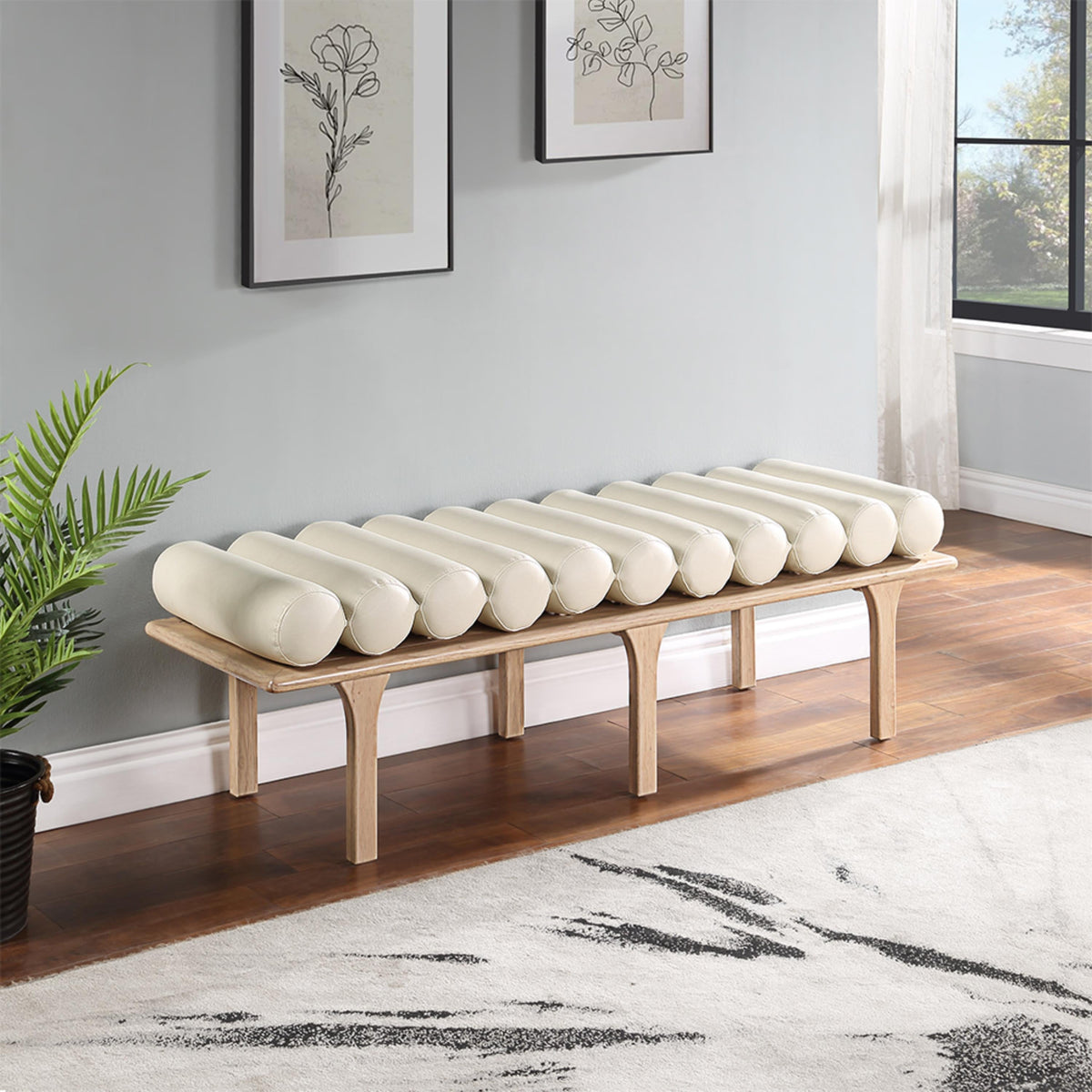 Meridian Landon Cream Vegan Leather Bench