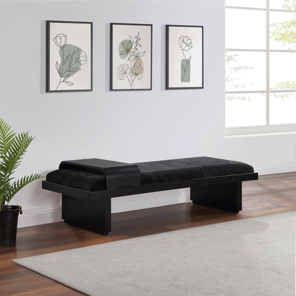 Meridian Arlington Black Chenille Fabric Bench