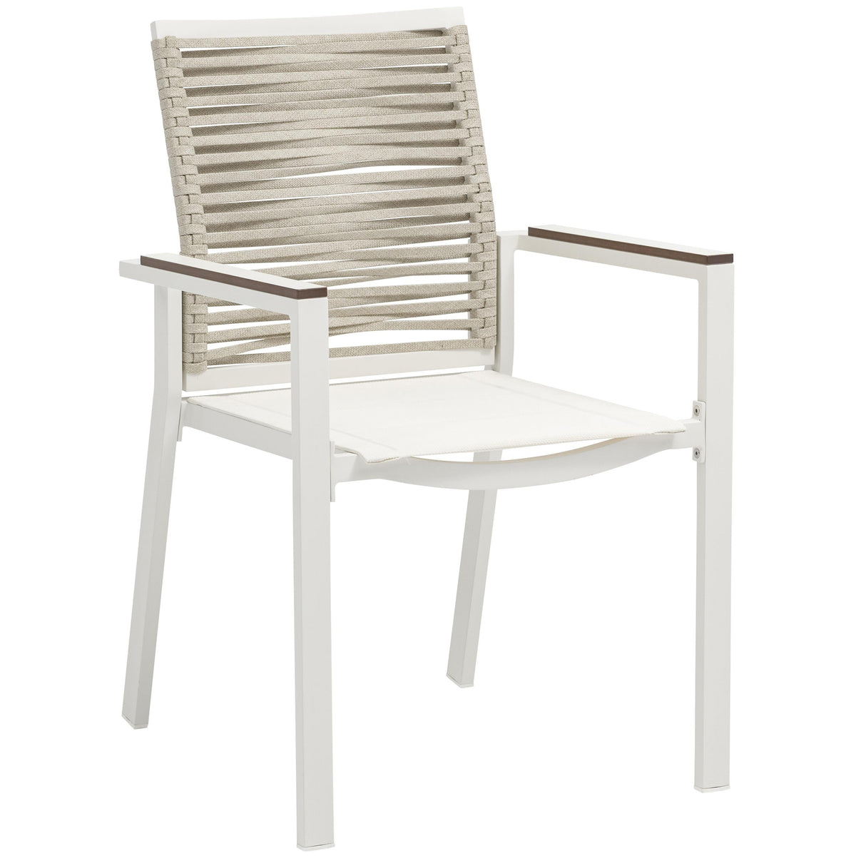Meridian Maldives Beige Rope Fabric Outdoor Patio Dining Arm Chair
