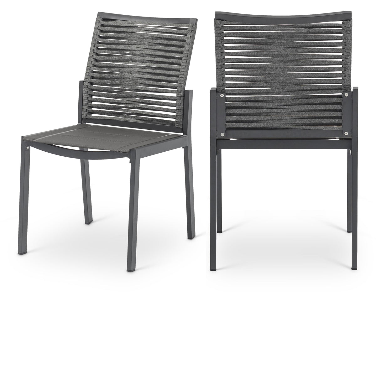 Meridian Maldives Grey Rope Fabric Outdoor Patio Dining Side Chair
