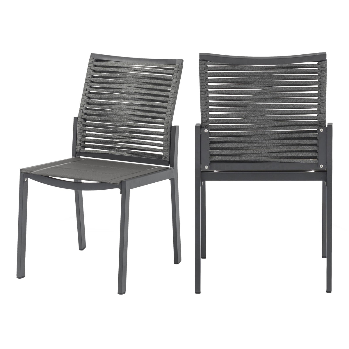 Meridian Maldives Grey Rope Fabric Outdoor Patio Dining Side Chair