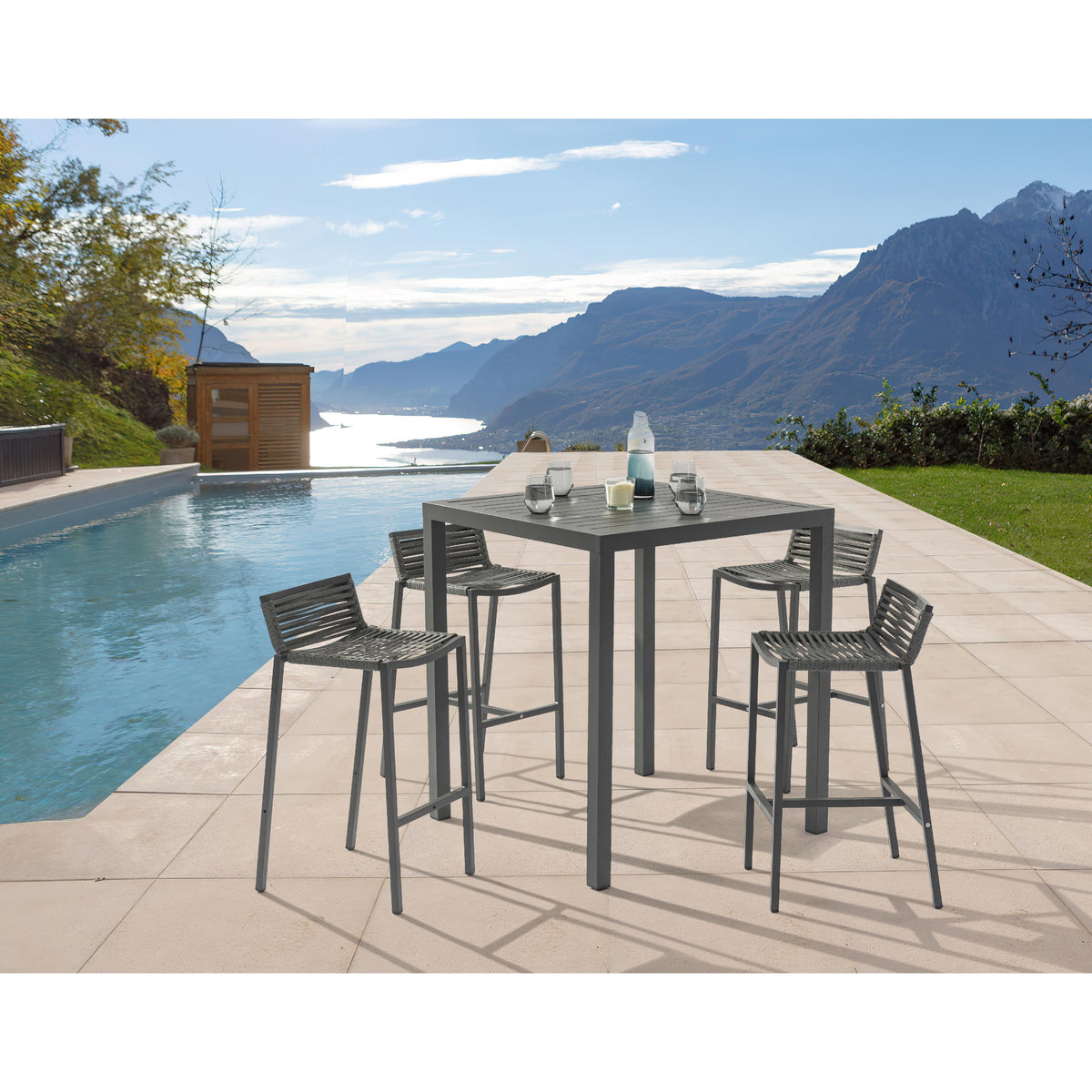 Meridian Maldives Grey Rope Fabric Outdoor Patio Barstool