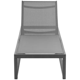 Meridian Maldives Grey Mesh Water Resistant Fabric Outdoor Patio Adjustable Sun Chaise Lounge Chair