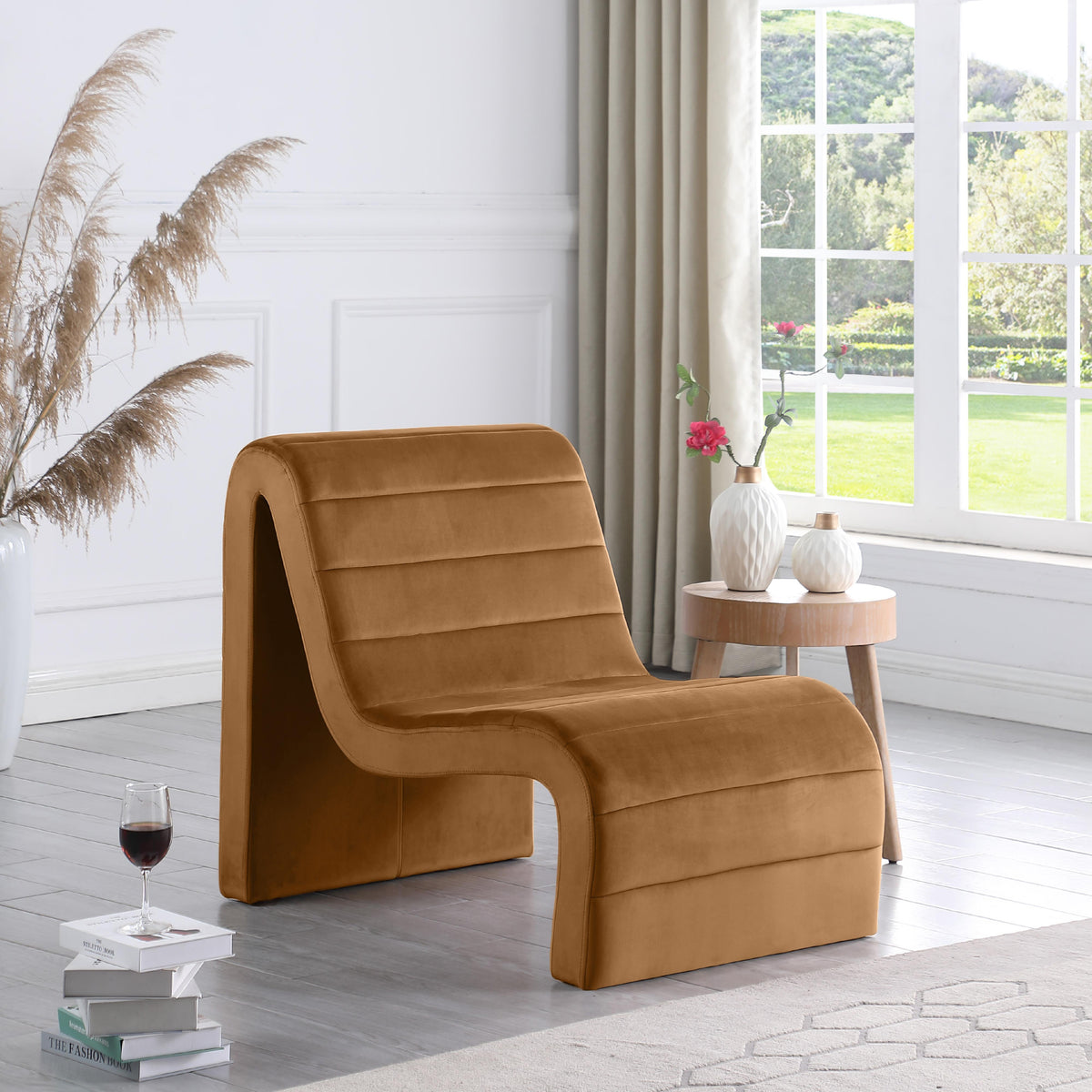 Meridian Ivy Saddle Velvet Accent Chair
