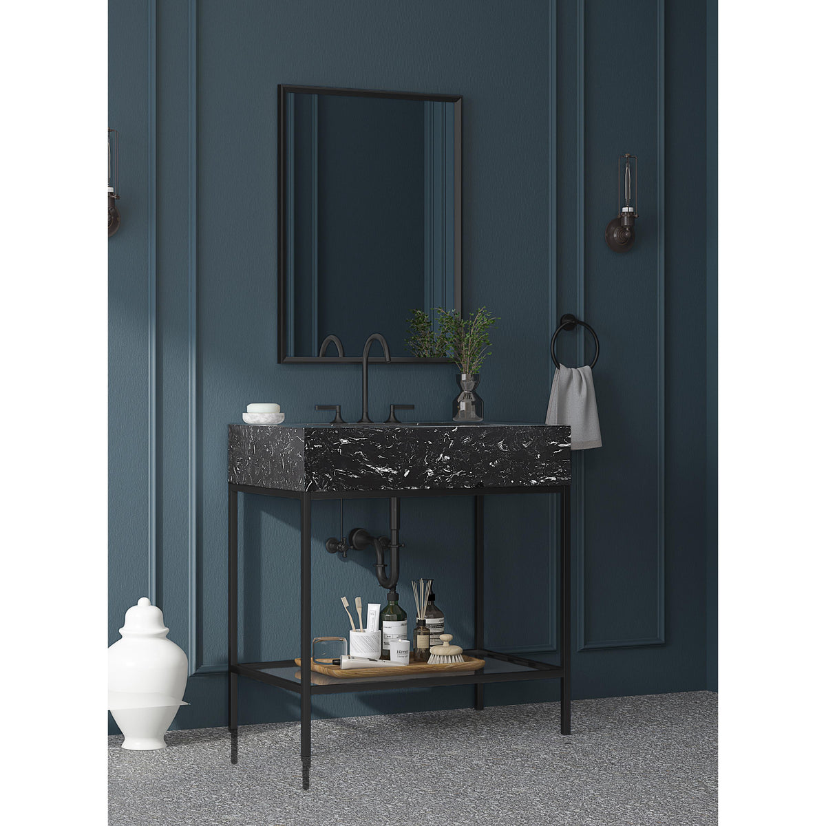 Meridian Marmo Black Engineered Marble Bathroom Vanity