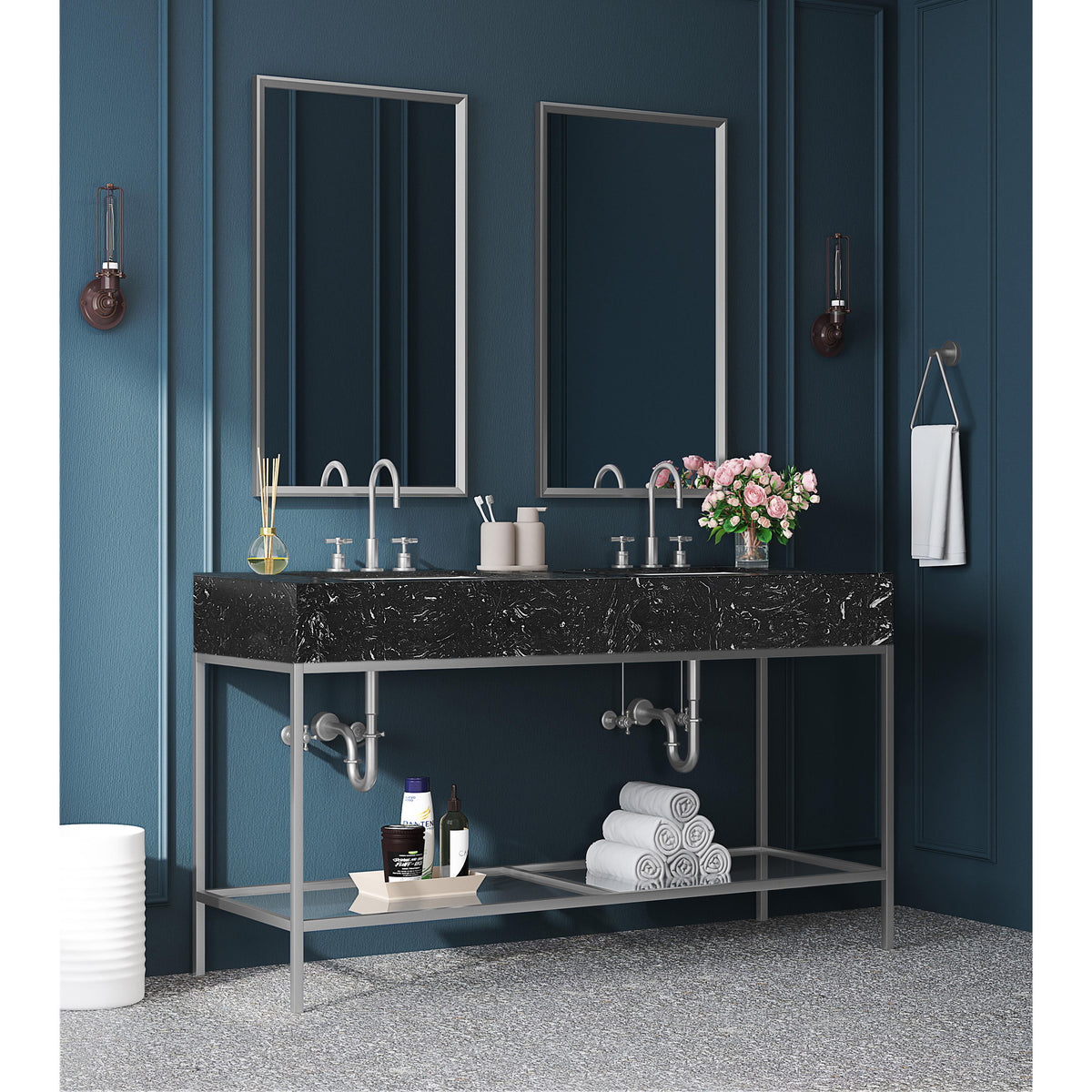 Meridian Marmo Black Engineered Marble Bathroom Vanity