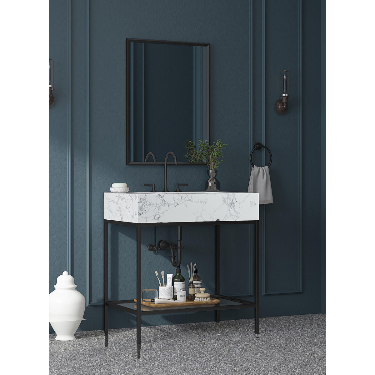 Meridian Marmo Black Engineered Marble Bathroom Vanity