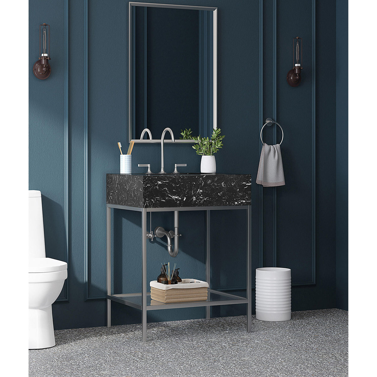 Meridian Marmo Black Engineered Marble Bathroom Vanity