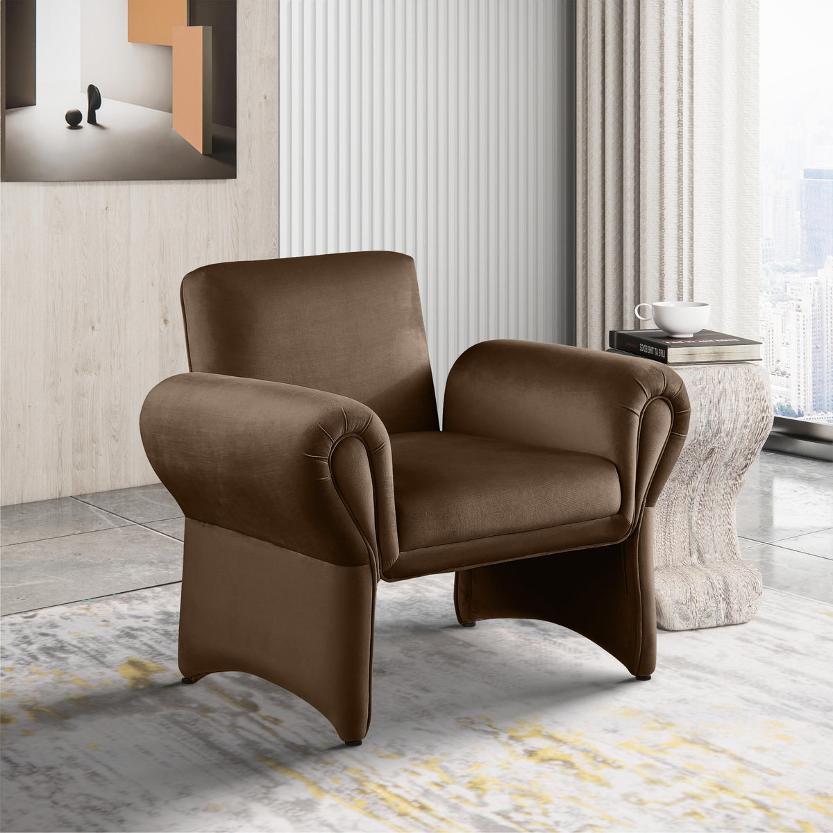 Meridian Fleurette Brown Velvet Accent Chair