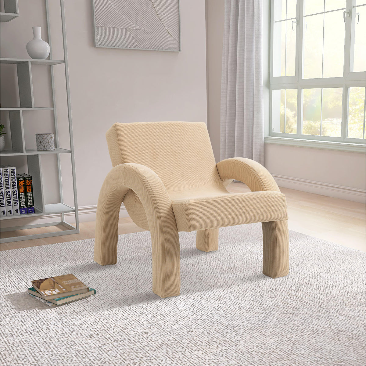 Meridian Corduroy Beige Corduroy Fabric Accent Chair