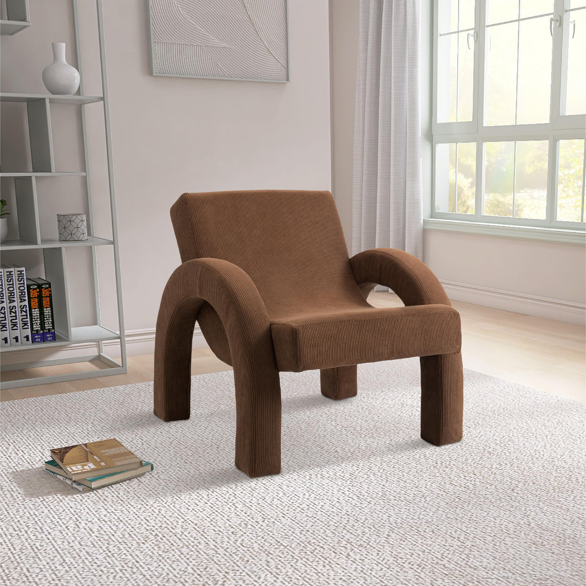 Meridian Corduroy Brown Corduroy Fabric Accent Chair