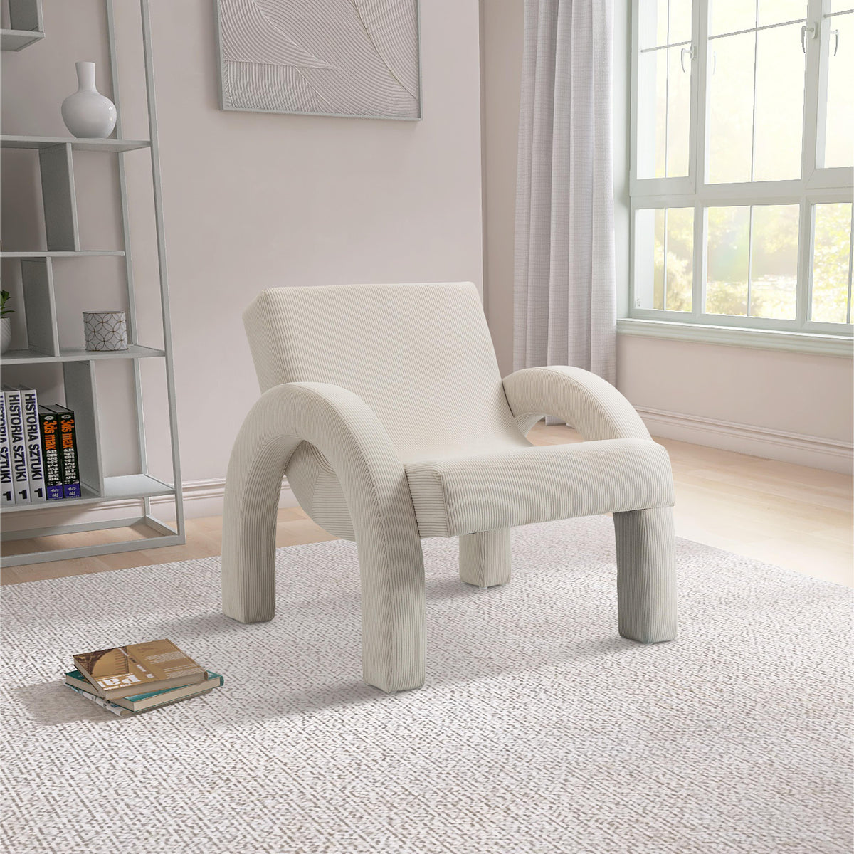 Meridian Corduroy Cream Corduroy Fabric Accent Chair