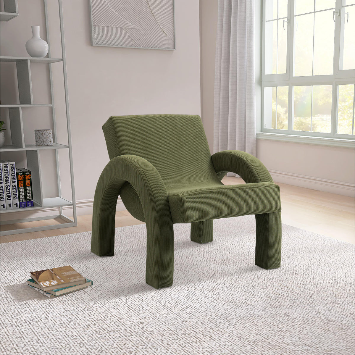 Meridian Corduroy Green Corduroy Fabric Accent Chair