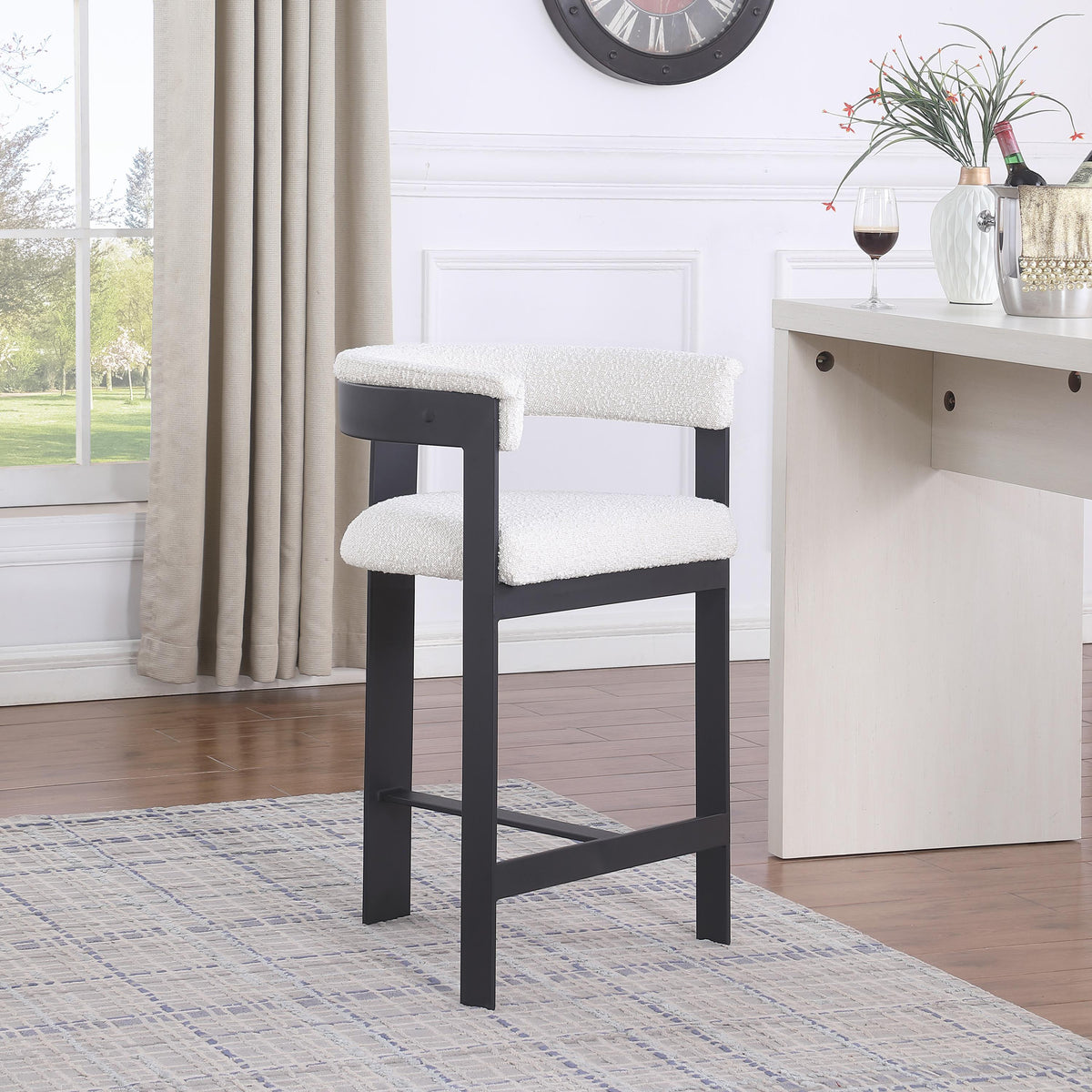 Meridian Romeo Cream Boucle Fabric Counter Stool