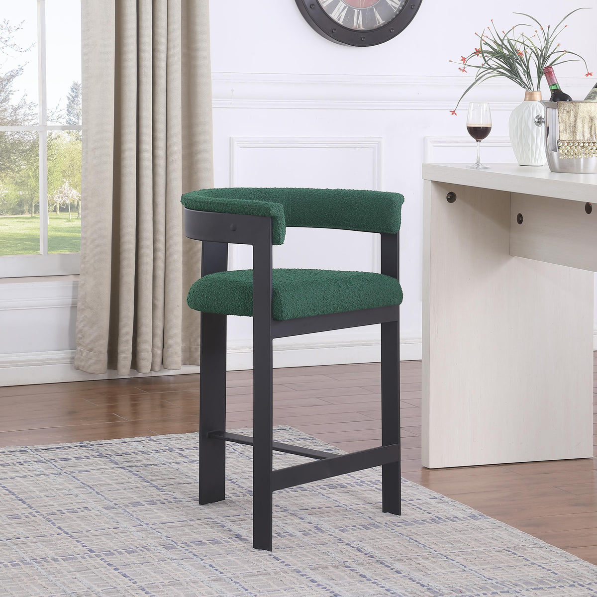 Meridian Romeo Green Boucle Fabric Counter Stool