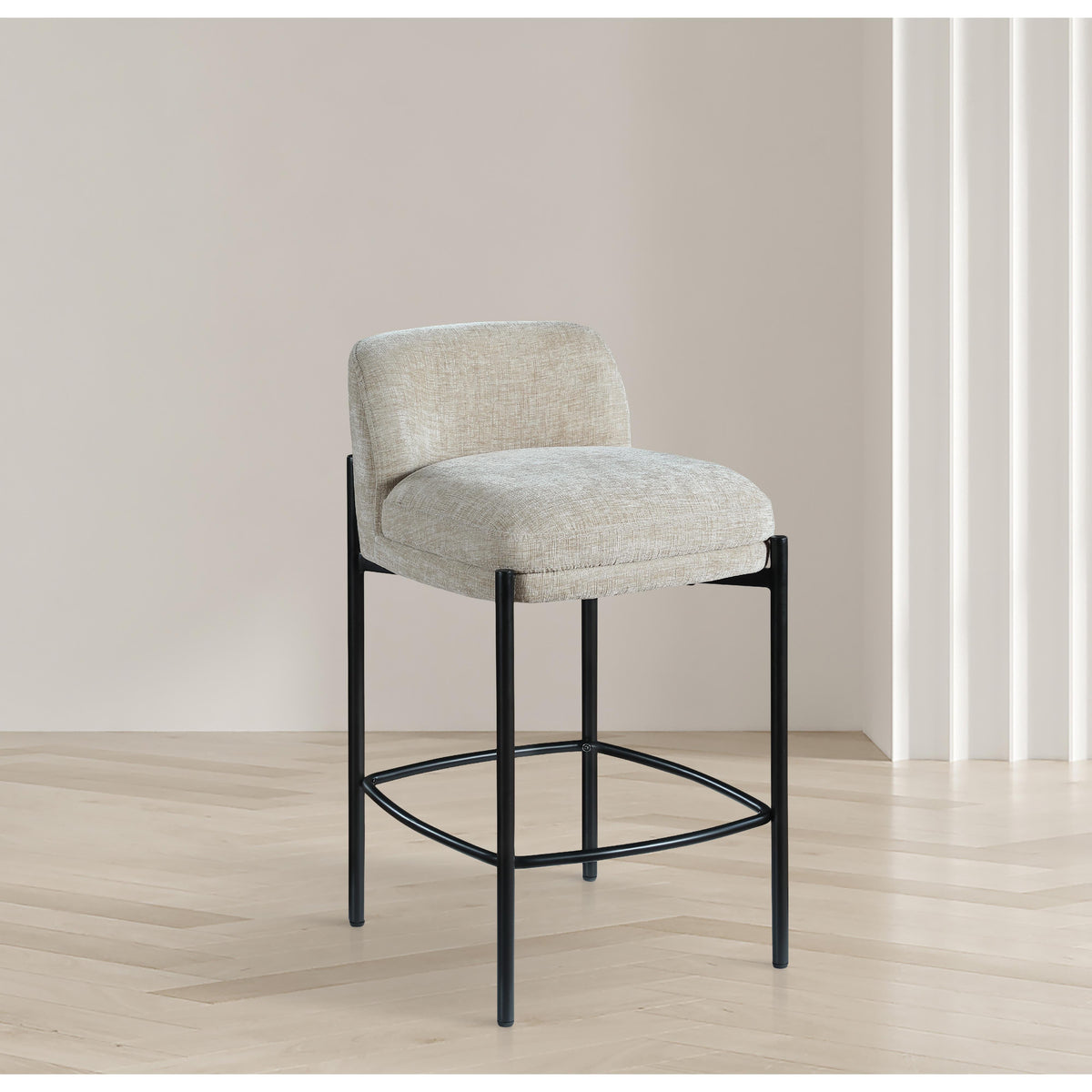 Meridian Burton Beige Chenille Fabric Stool