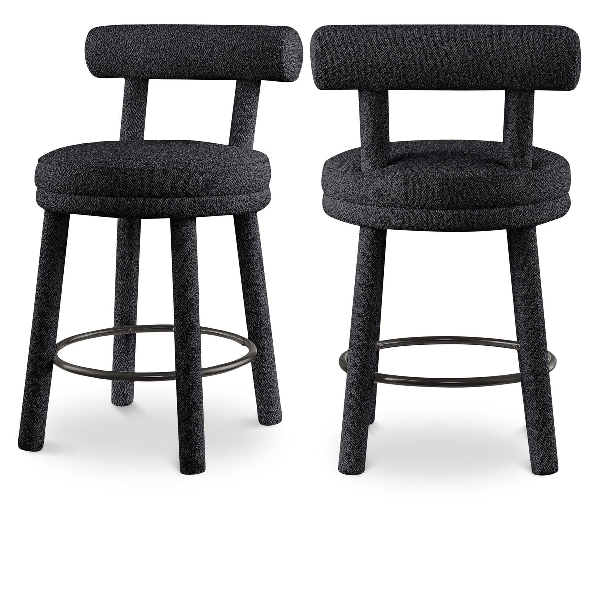 Meridian Parlor Black Boucle Fabric Stool