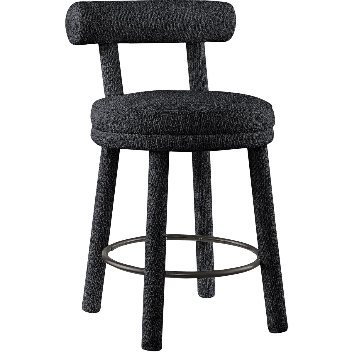 Meridian Parlor Black Boucle Fabric Stool
