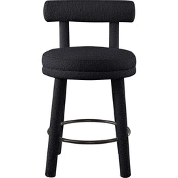 Meridian Parlor Black Boucle Fabric Stool
