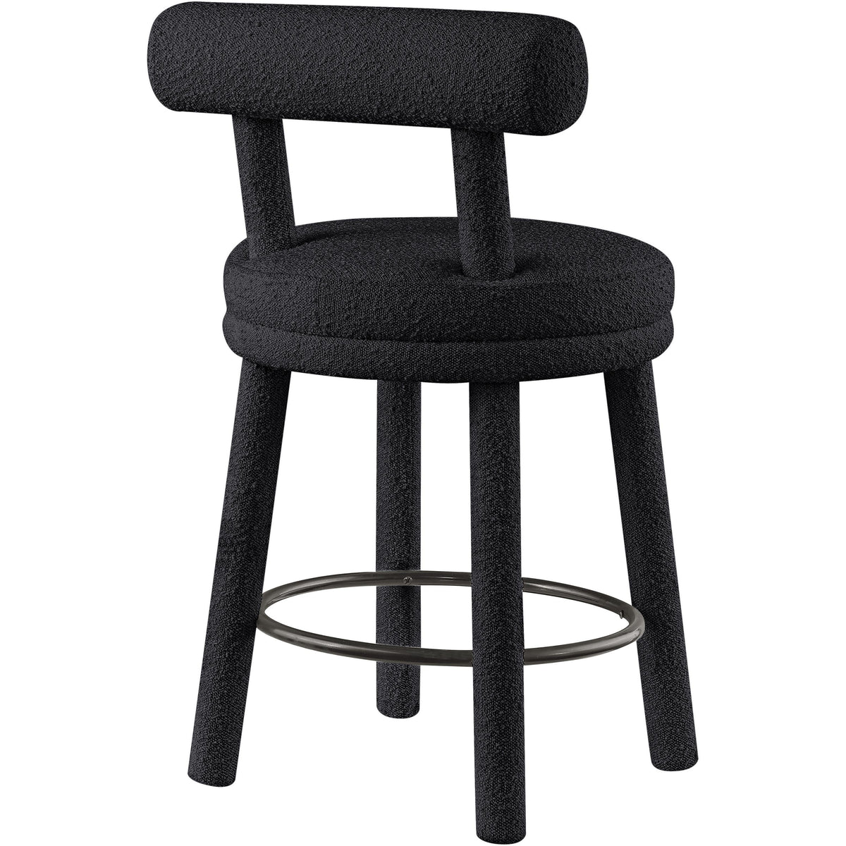 Meridian Parlor Black Boucle Fabric Stool