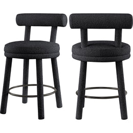Meridian Parlor Black Boucle Fabric Stool