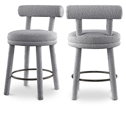 Meridian Parlor Grey Boucle Fabric Stool