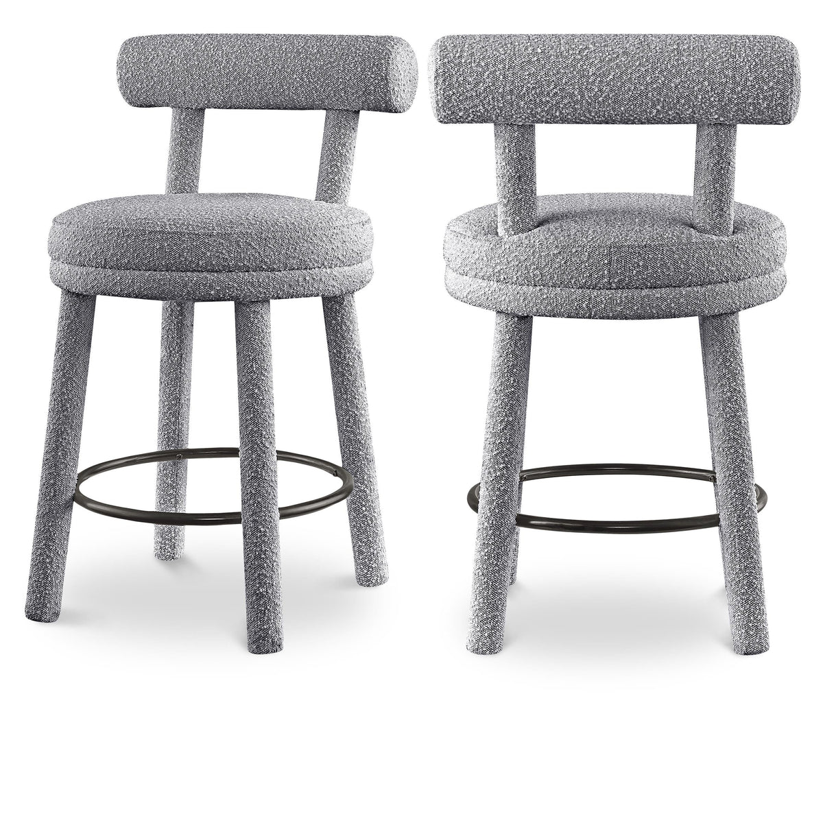 Meridian Parlor Grey Boucle Fabric Stool