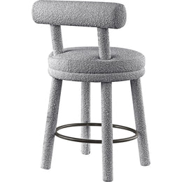 Meridian Parlor Grey Boucle Fabric Stool