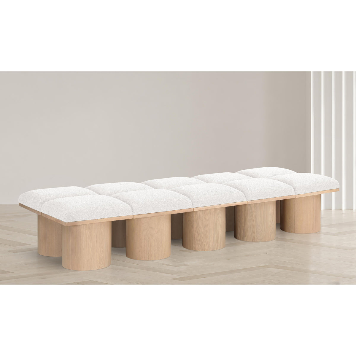 Meridian Pavilion Cream Boucle Fabric Bench