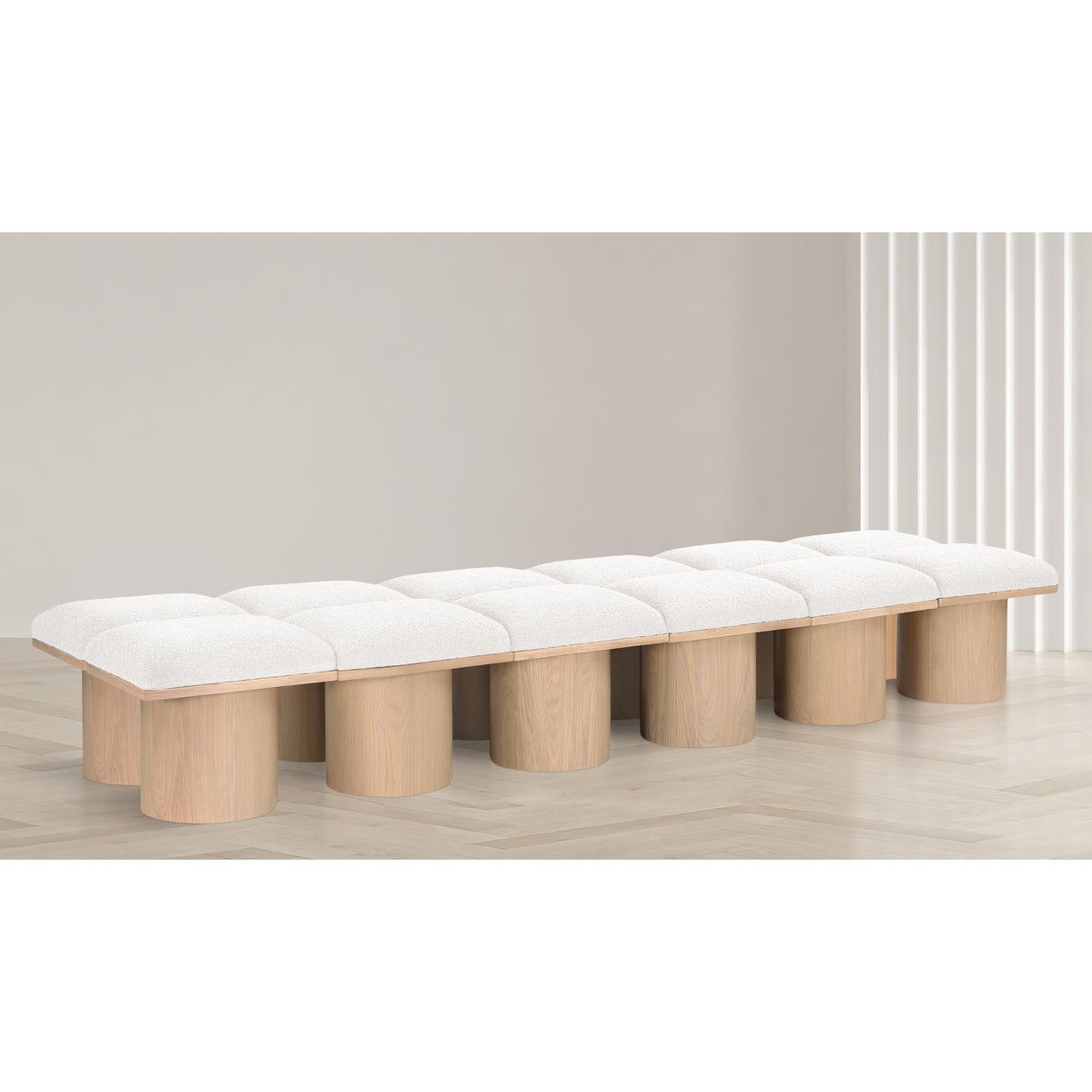 Meridian Pavilion Cream Boucle Fabric Bench
