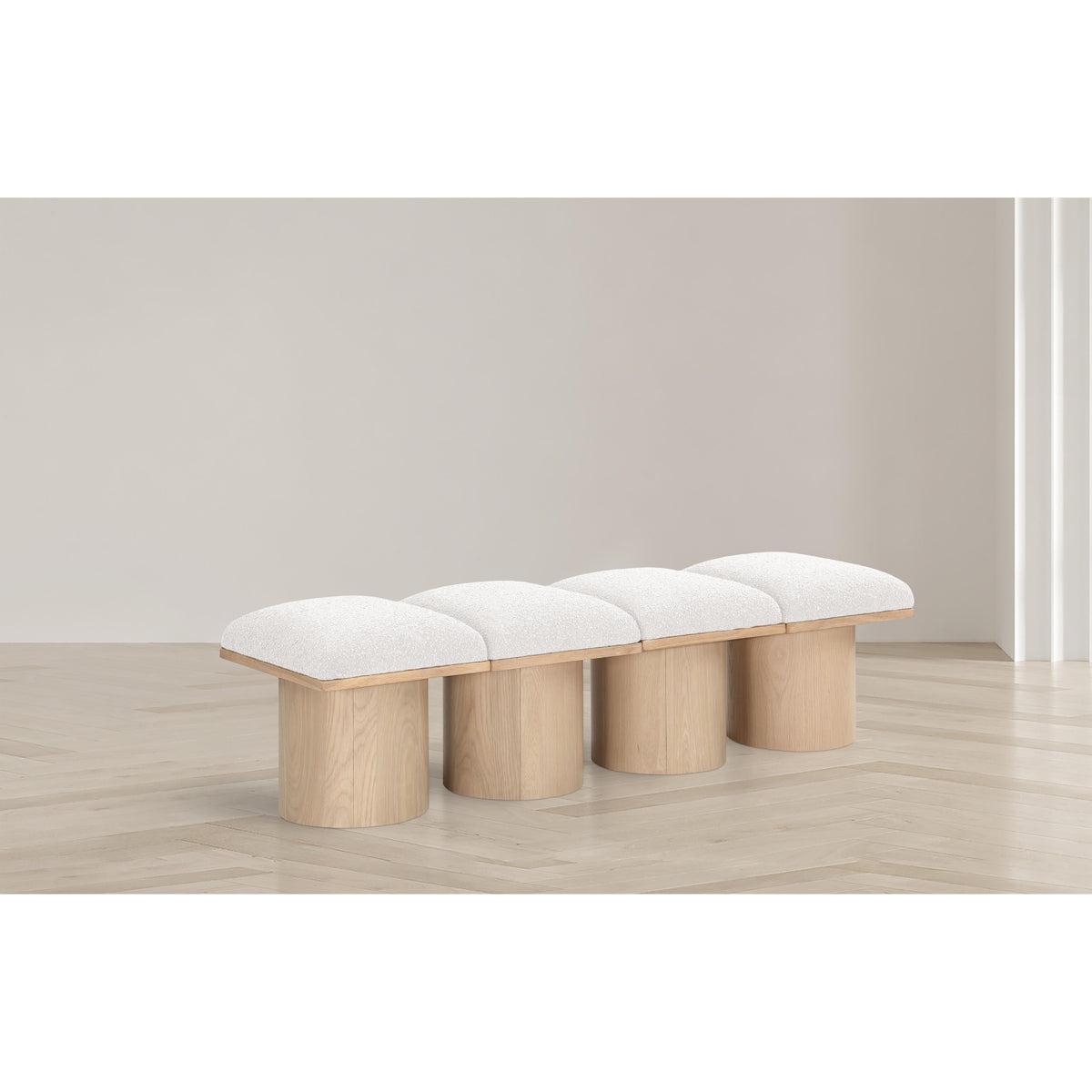 Meridian Pavilion Cream Boucle Fabric Bench