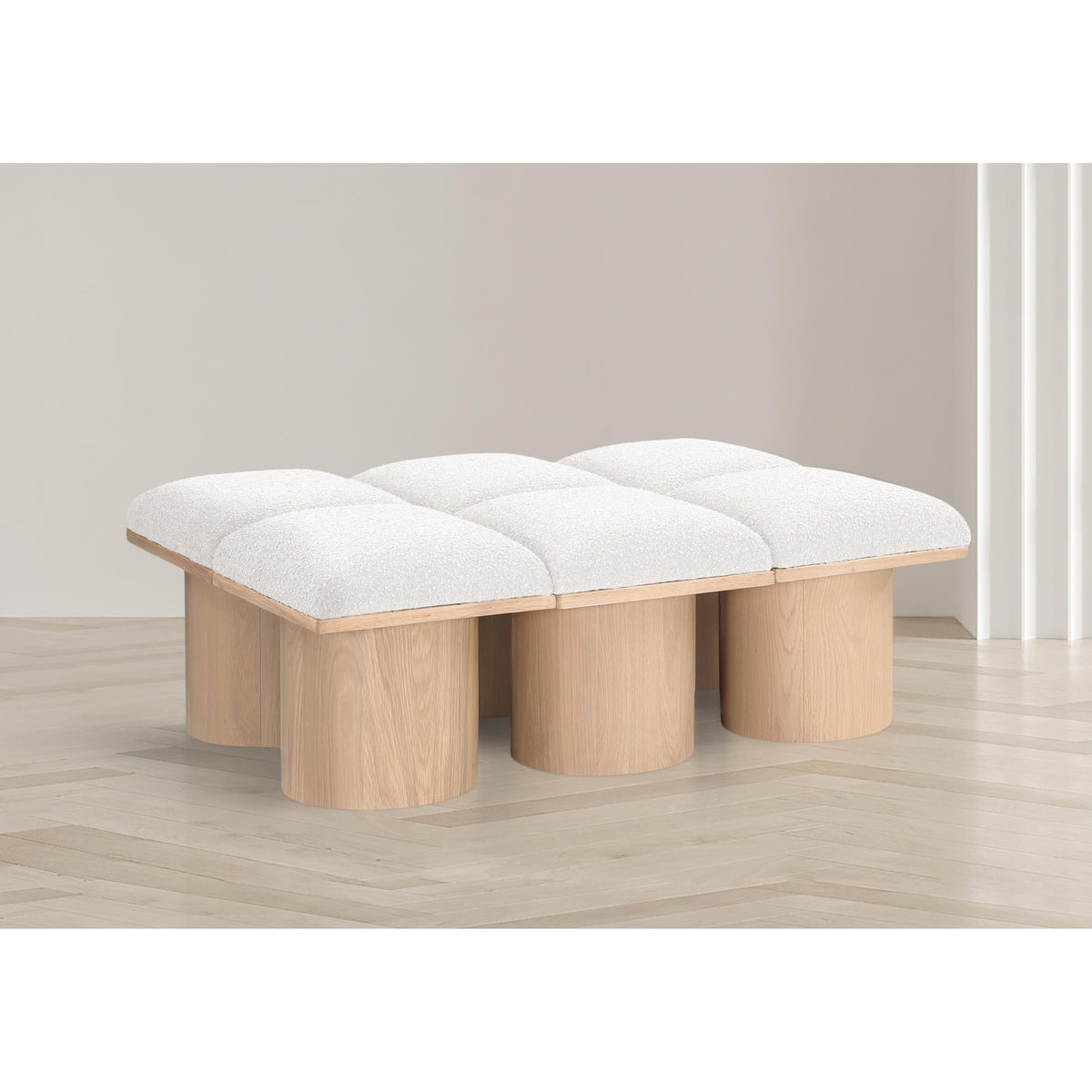 Meridian Pavilion Cream Boucle Fabric Bench