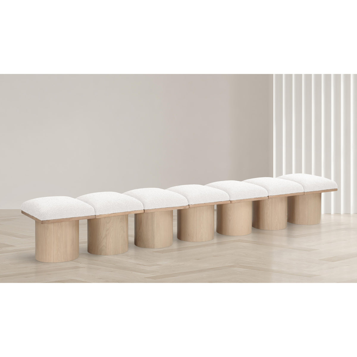 Meridian Pavilion Cream Boucle Fabric Bench