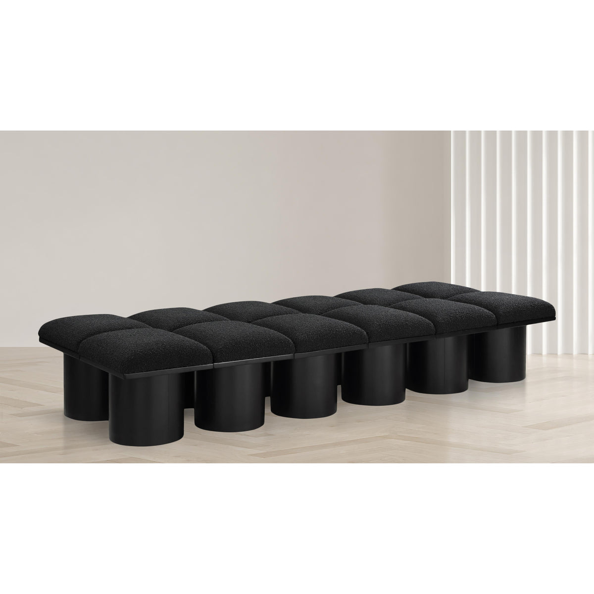 Meridian Pavilion Black Boucle Fabric Bench