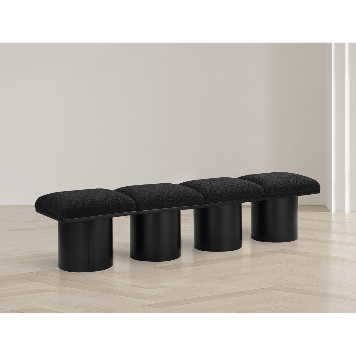 Meridian Pavilion Black Boucle Fabric Bench