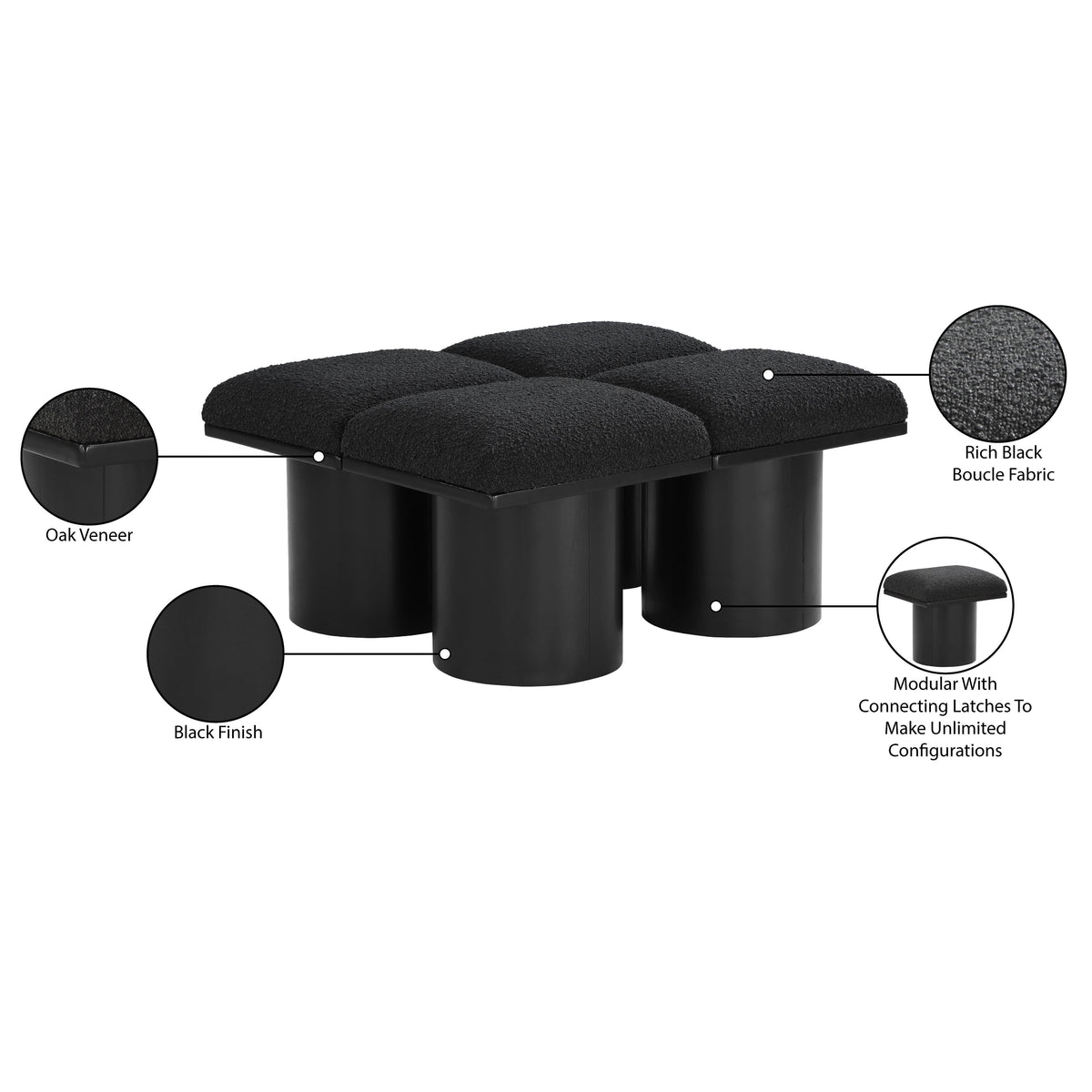 Meridian Pavilion Black Boucle Fabric Bench