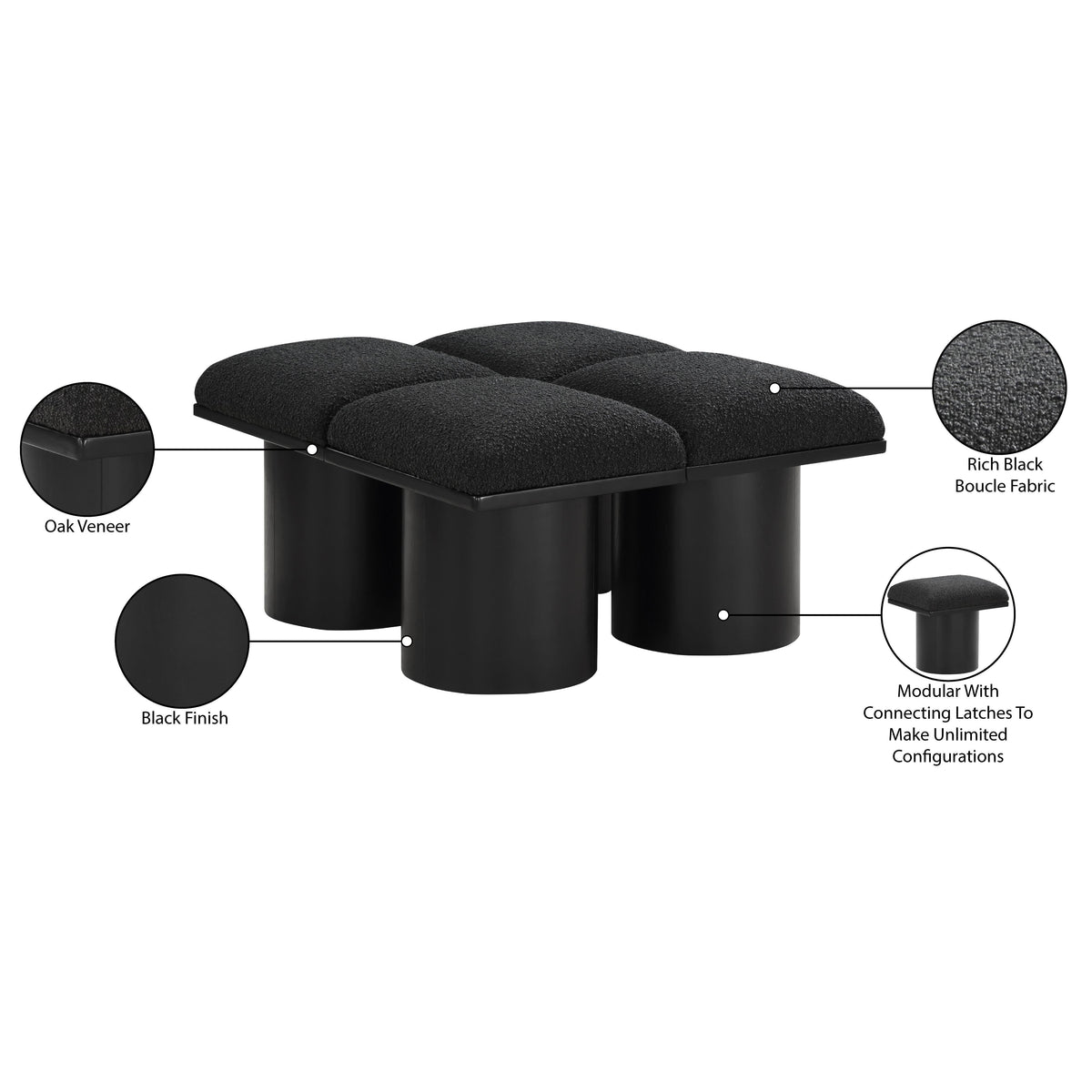 Meridian Pavilion Black Boucle Fabric Bench