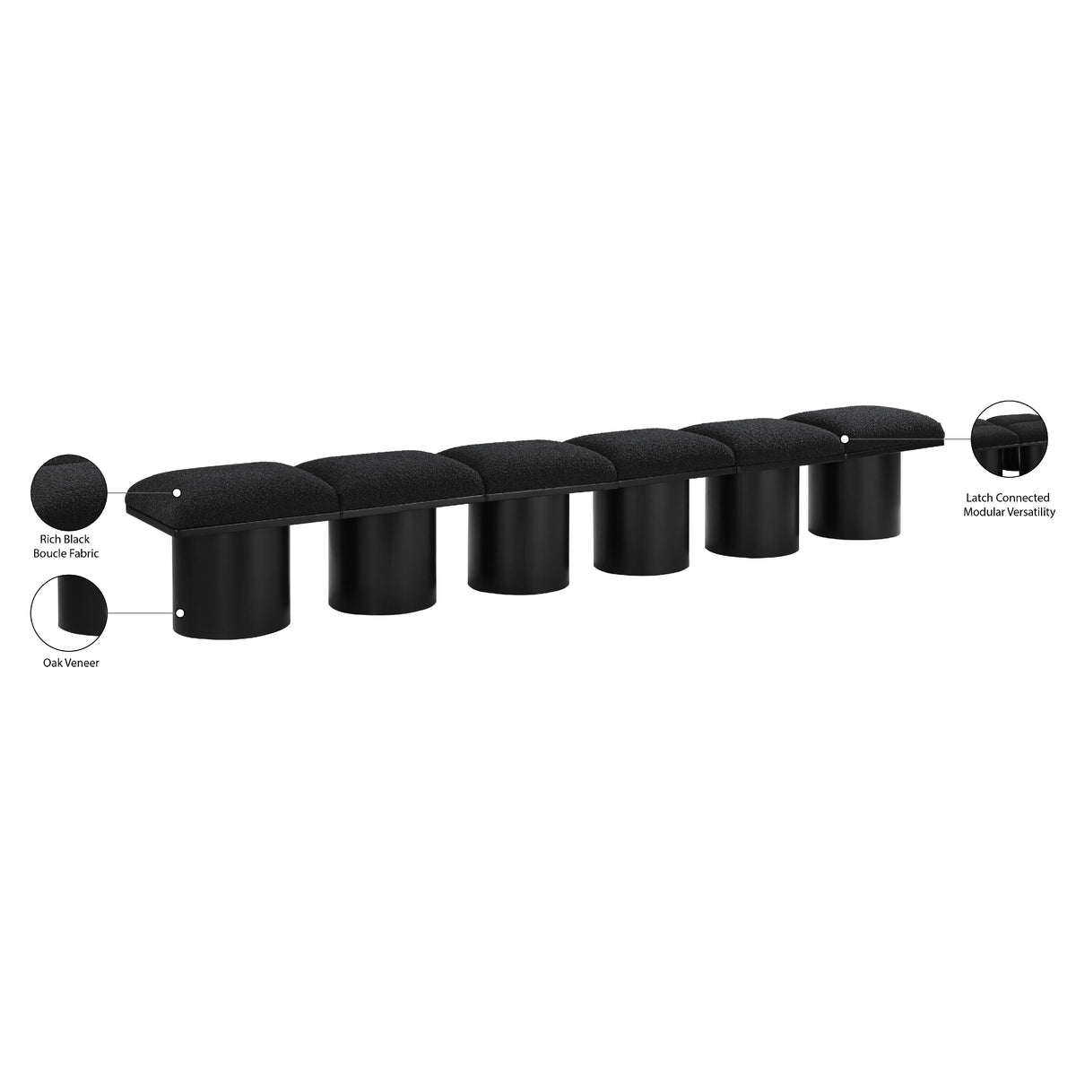 Meridian Pavilion Black Boucle Fabric Bench