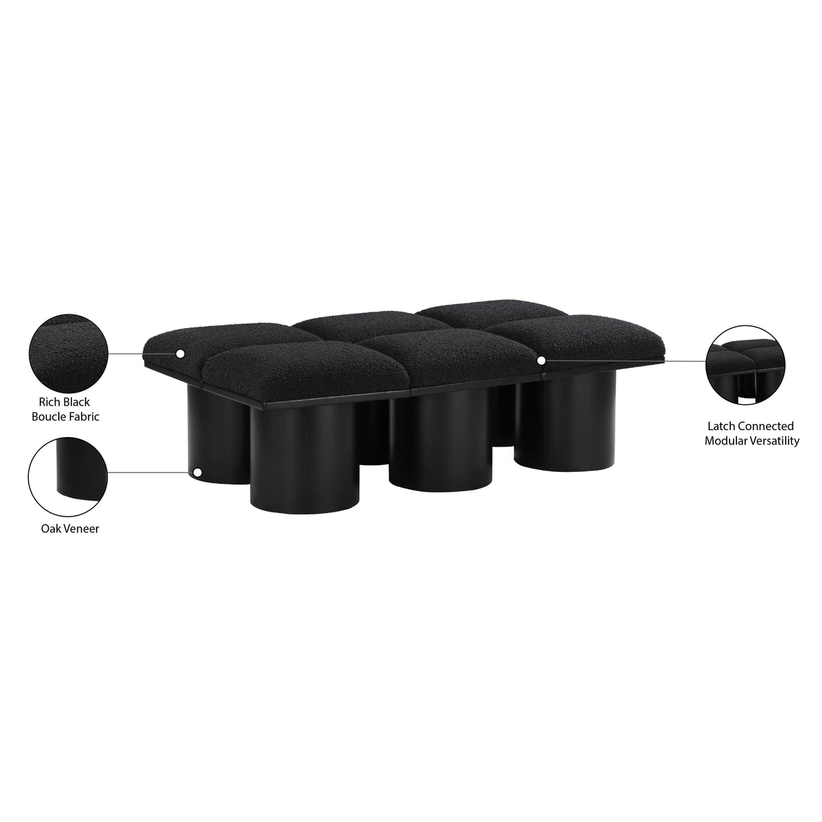 Meridian Pavilion Black Boucle Fabric Bench