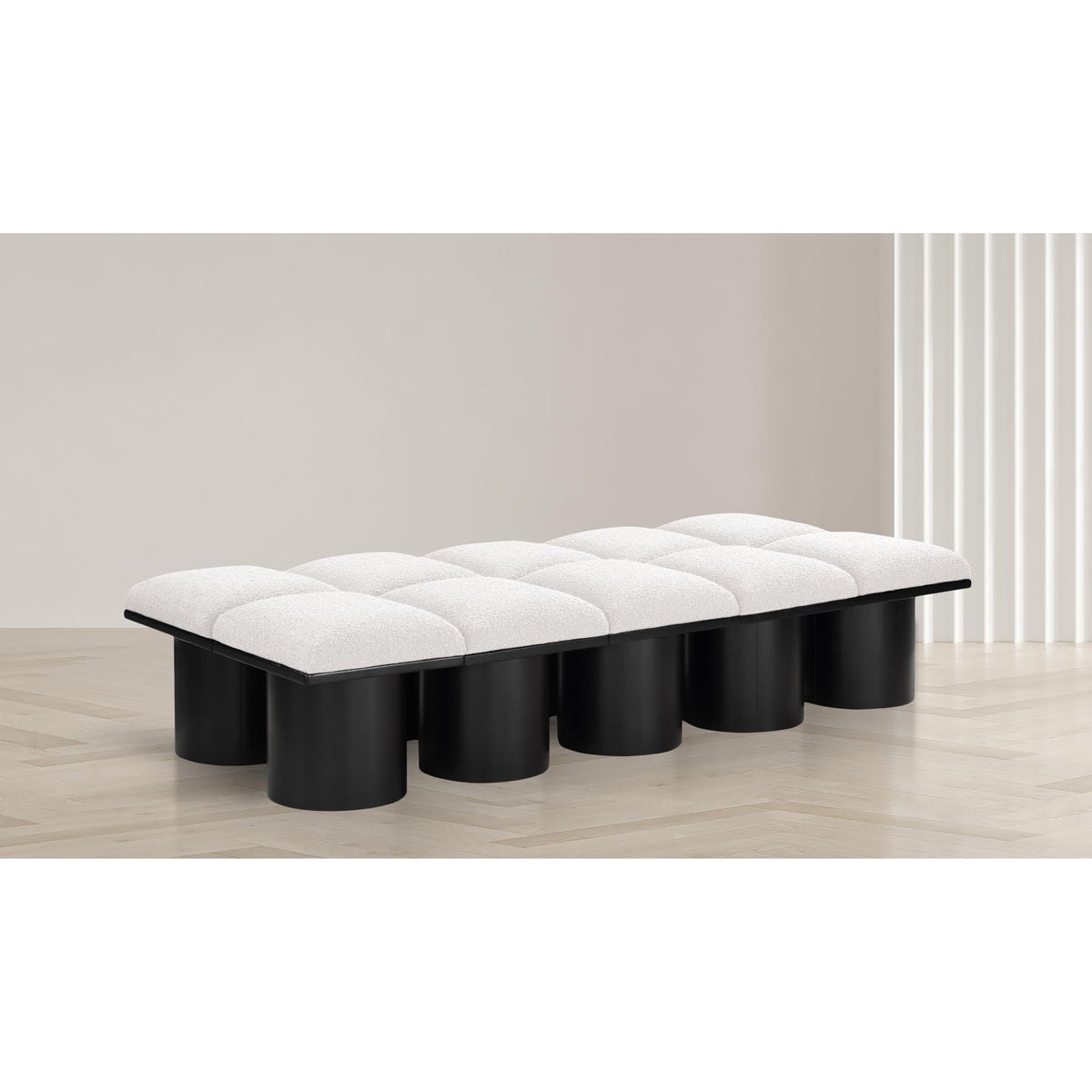 Meridian Pavilion Cream Boucle Fabric Bench