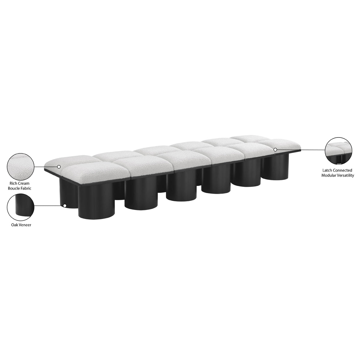 Meridian Pavilion Cream Boucle Fabric Bench